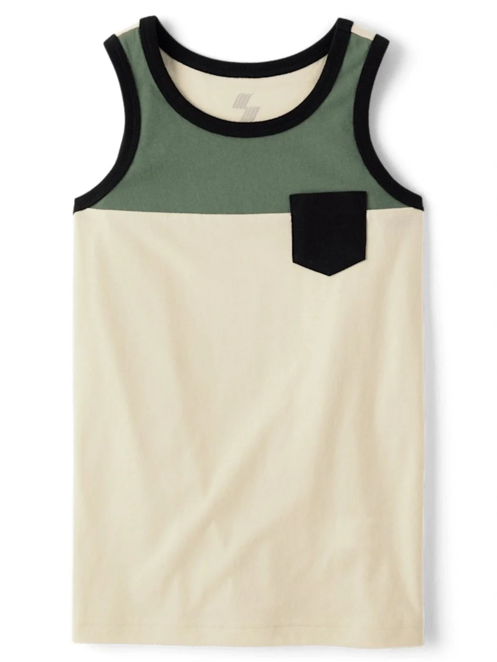 Boys, The Children's Place White, Olive & Black Colorblock Pocket Tank